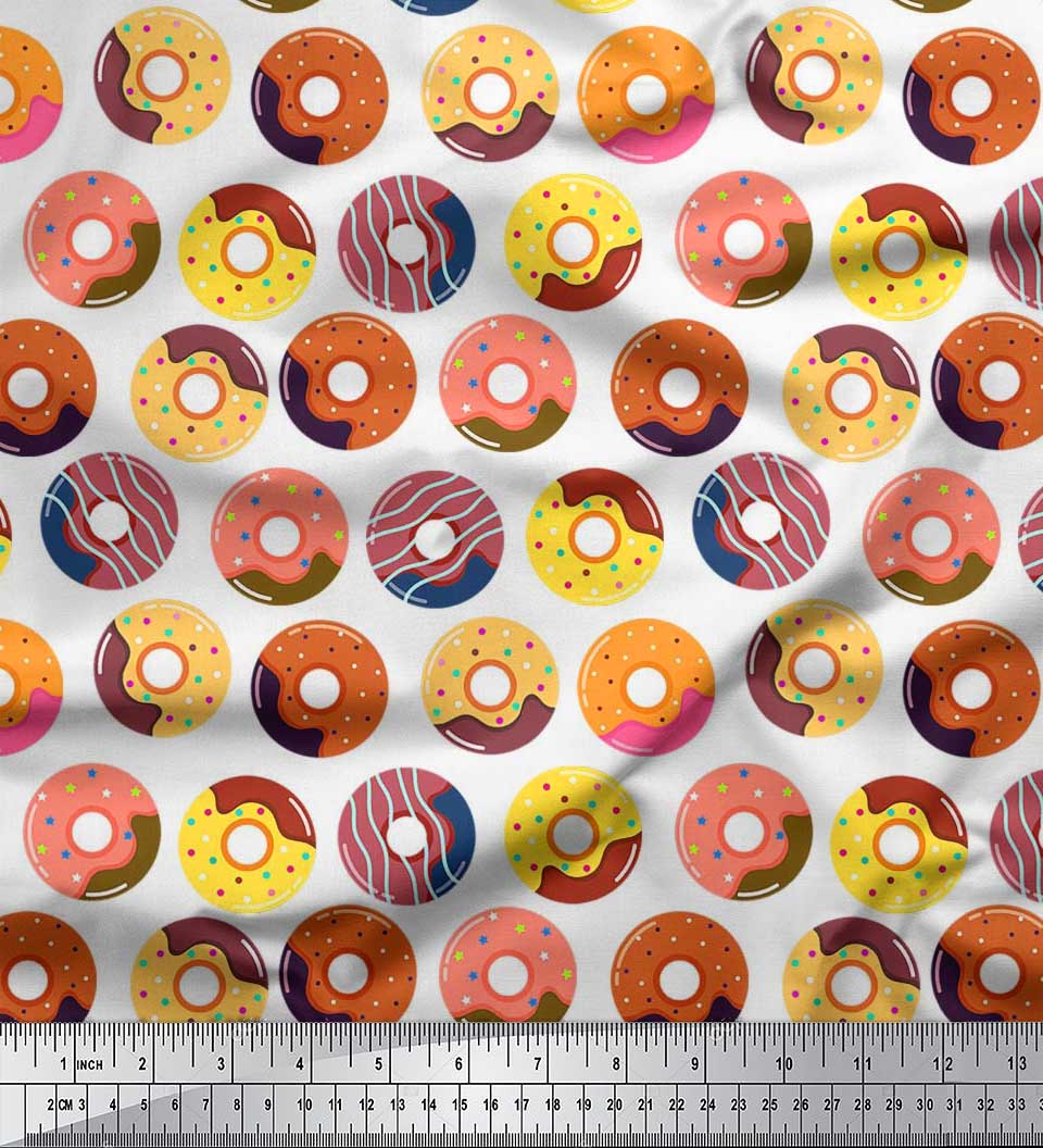 

Тканина для рукоділля Soimoi Japan Crepe Satin Donuts Food Printed на метри 42 дюйма 42 Inch Wide - Poly Crepe білий