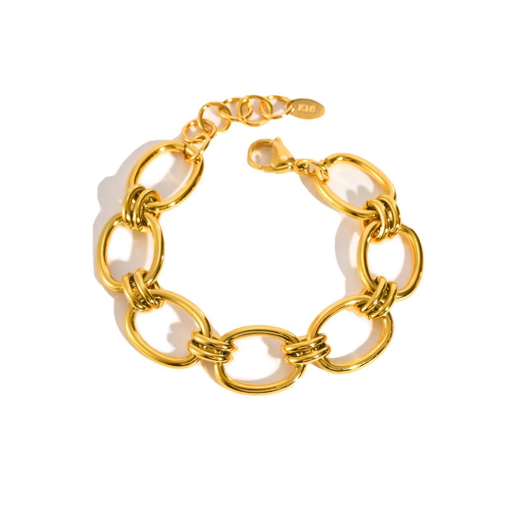 Stainless Steel Chunky Chain Bracelet for Women, Adjustable Geometric Link Wrist Chain Bracelet,  Gold Plated Waterproof Jewelry