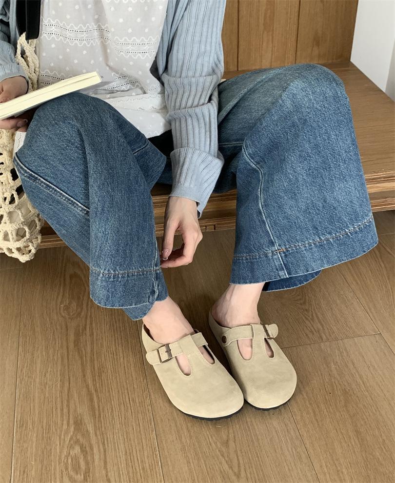 French retro flat-bottomed bag head slippers women's summer 2025 new light-mouth round head Korean version gentle lazy Muller slippers
