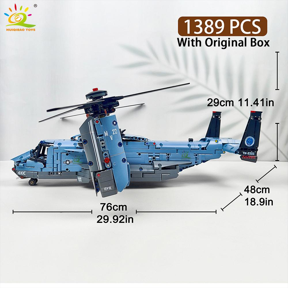MOC 1389PCS V-22 Tiltrotor Aircraft Helicopter Building Block Children Military Airplane model Bricks Toy home Decor.