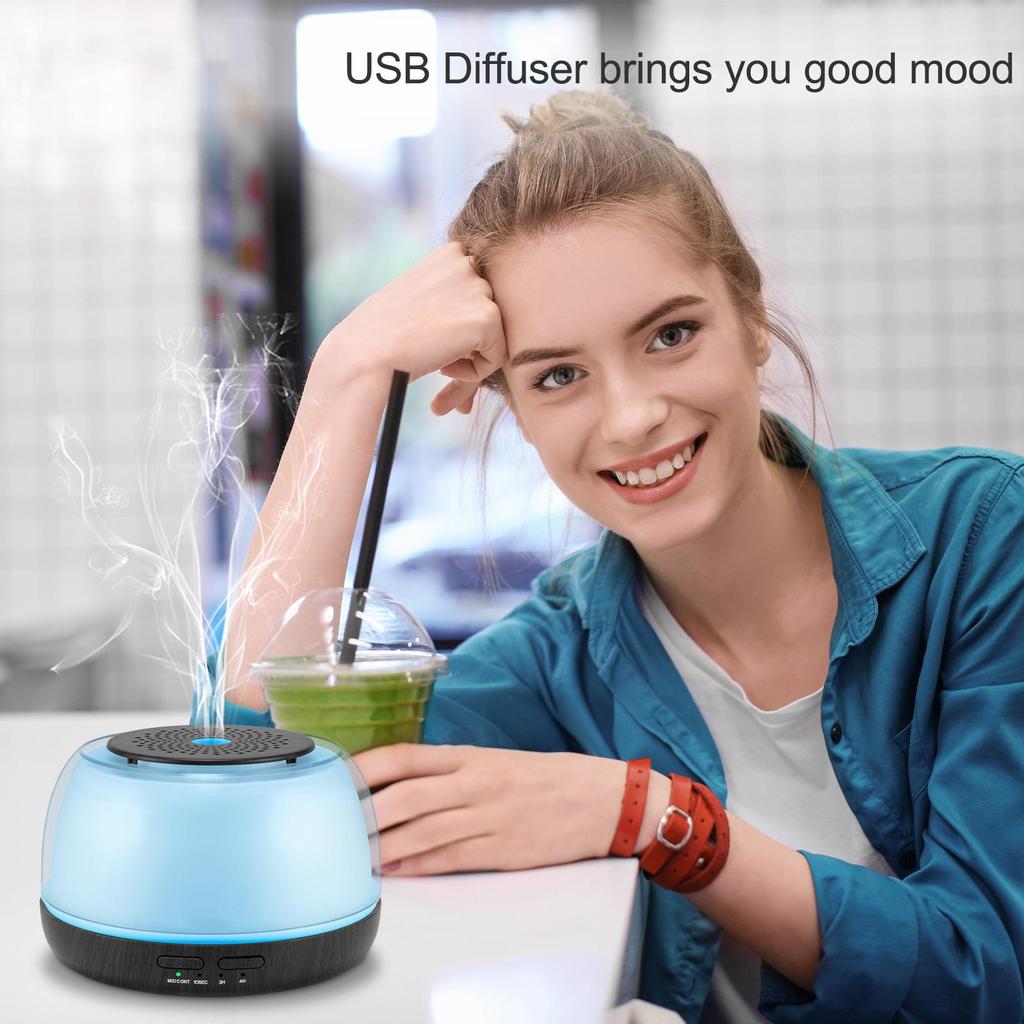 Wood Grain Ultrasonic Aroma Diffuser Lamp, 300ml Humidifier for Bedroom/Desktop