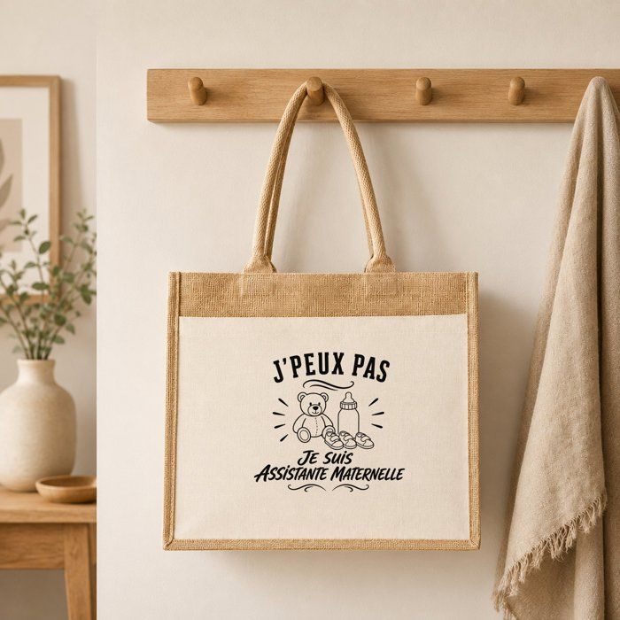 Sac cabas - PLANETEE - J'peux pas minimaliste - Toile de jute et coton - 43×33×21 cm (21 L) - Anses coton