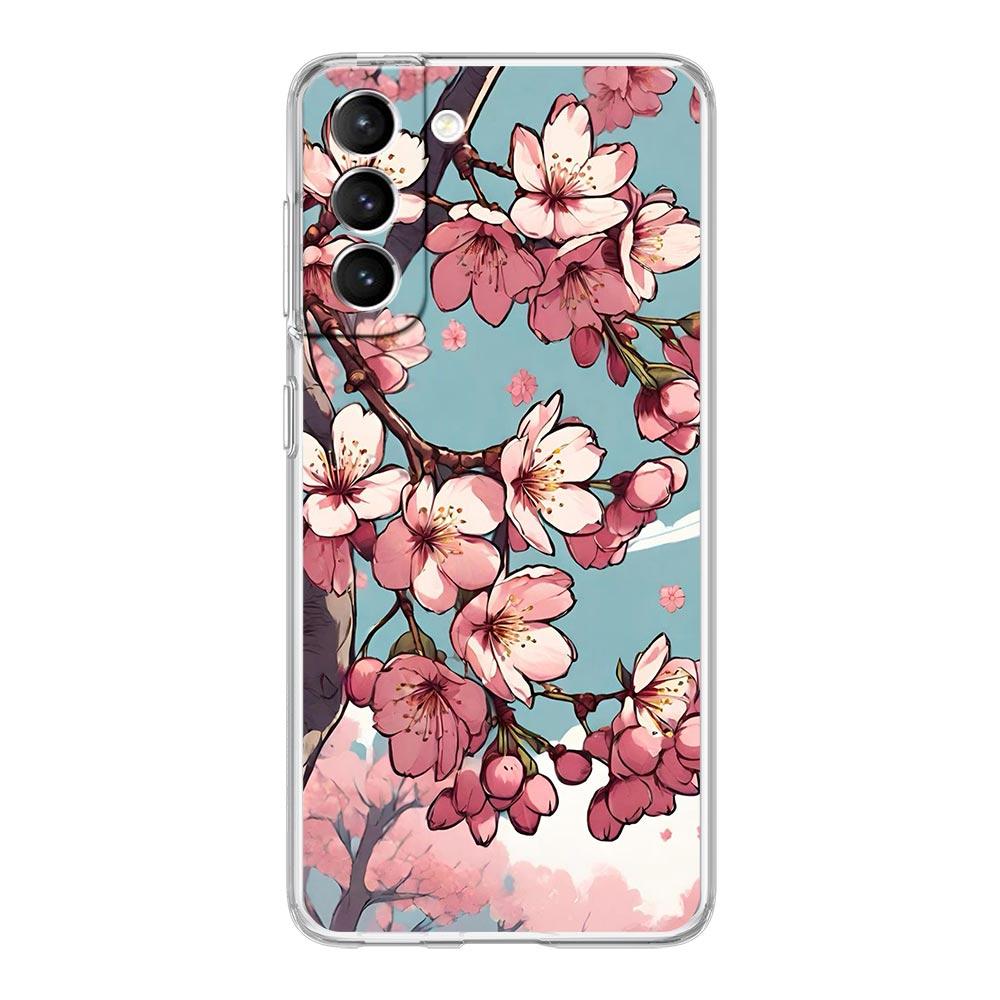 Cherry Blossom Tree Phone Case For Samsung Galaxy S24 S23 S22 S20 Ultra S21 FE 5G S10 S9 Plus S10E S8 Soft Silicone Clear Cover