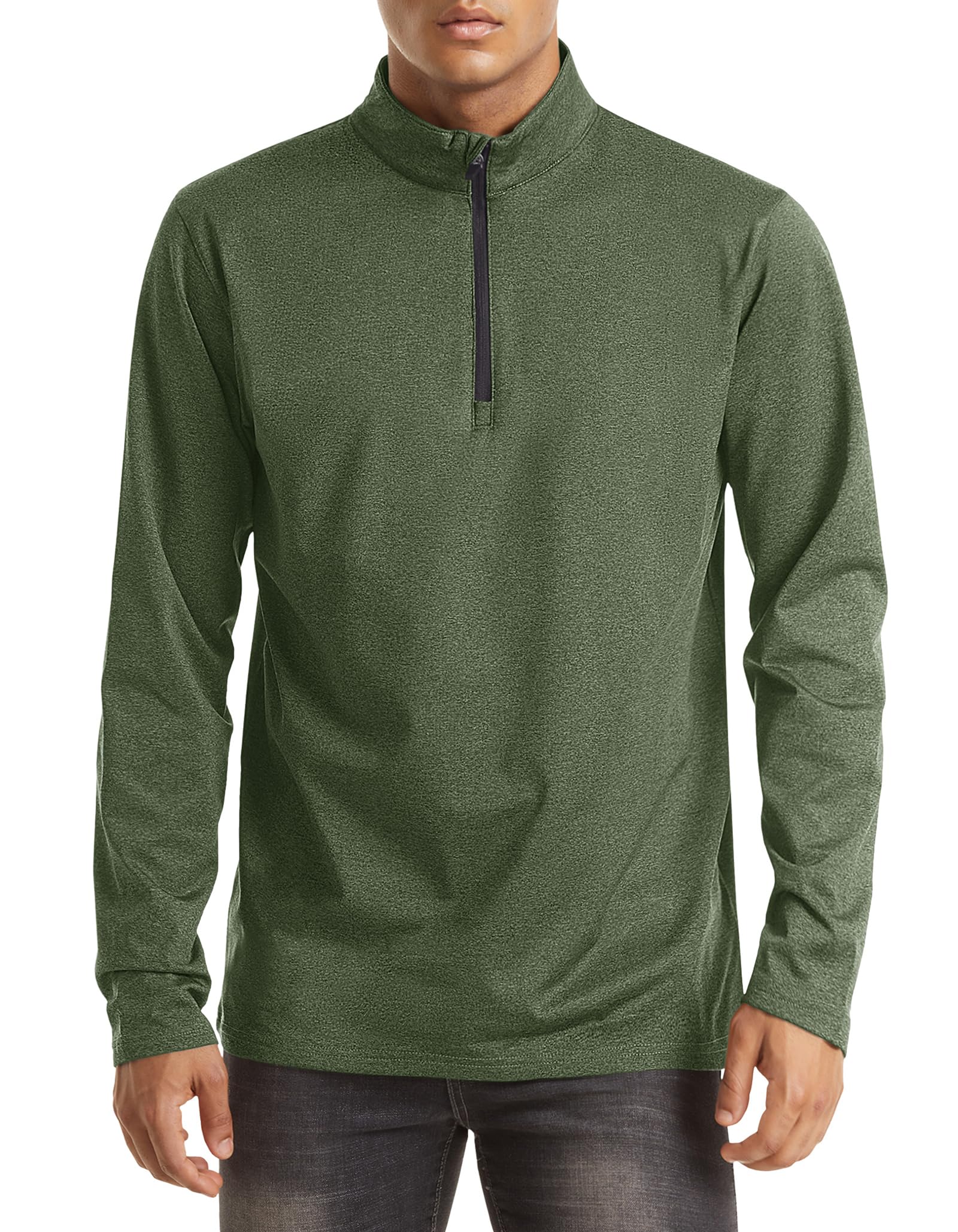 

MAGCOMSEN Warm Fleece Sweatshirt for Gym and Army Size L Men s Zip-Up Skiing, Outdoors, Wear, Running, Winter, Green,