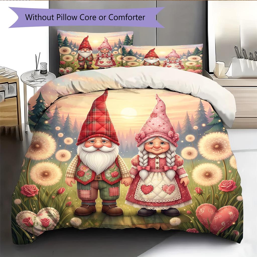 Valentine's Day Pattern Bedding Quilt Cover Pillowcase Home Decoration Birthday Gift (1 * Duvet Cover + 2 * Pillowcase, Without Core)