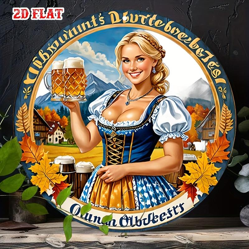 D Flat pc Blonde Aluminum Metal Tin Sign Retro Round Aluminum Sign Vintage Round Aluminum Sign Beer Rustic Metal Wall Art 20x20cm(8x8inch)
