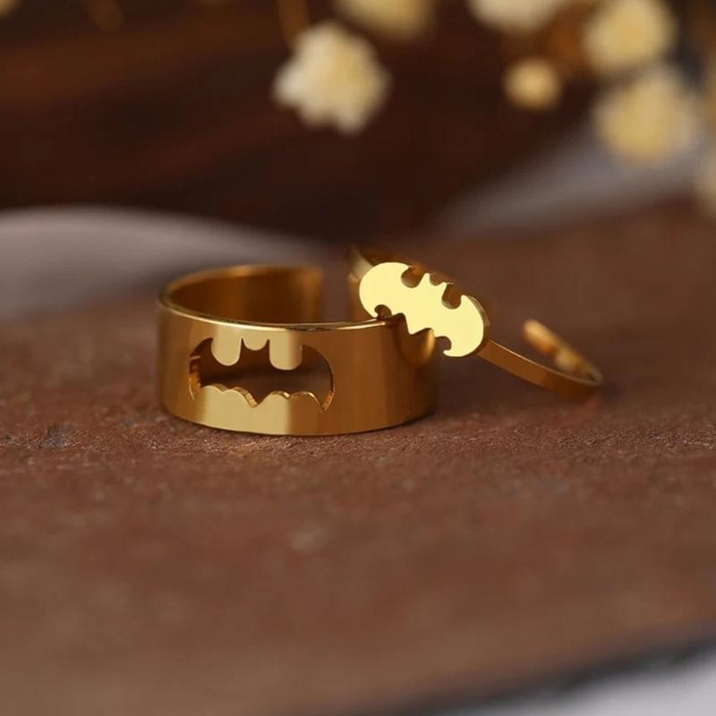2Pcs Gothic Hip Hop Punk Bat Fashion Adjustable Couple Rings For Women Wedding Engagement Rings Jewelry Set