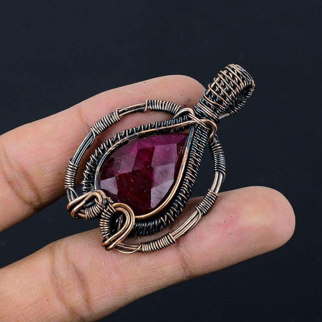 Ruby Pendant Gemstone Jewelry, 999 Copper Wire Wrapped Handmade Pendant, Latest Design Jewelry