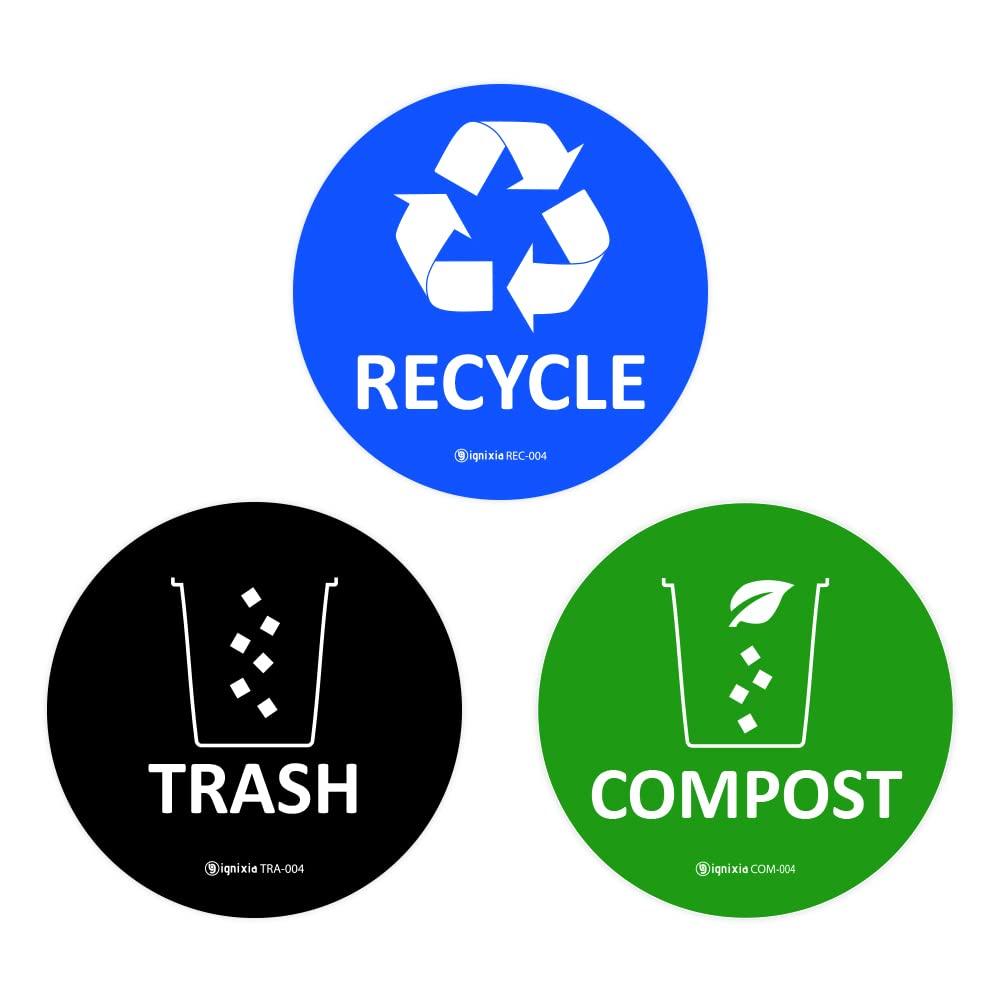 IGNIXIA Trash Recycle Compost Stickers to Organize Trash- Premium Vinyl Sticker for Trash Can, Compost Bin, Recycle Bin- (Pack of 6) for Metal Trash 3 x 3 Inches