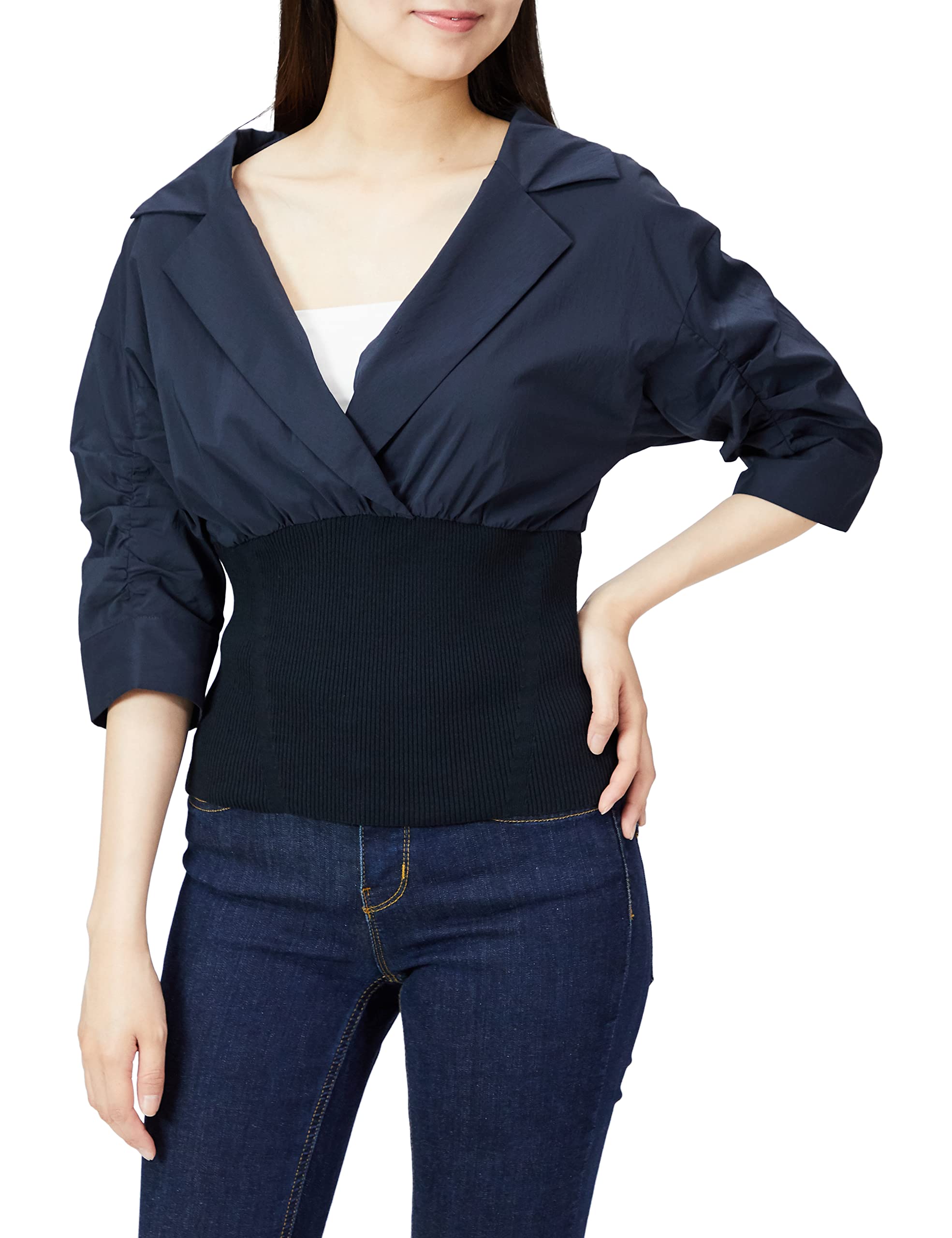 

ИДЕНТИФИКАТОР FRAY. Женская футболка с рубчатой талией, короткой длины, FWNT222503, NVY F