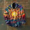 Retro-inspired, Holiday-themed, Colour-blocked Print Men’s Long-sleeved Button-up Shirt