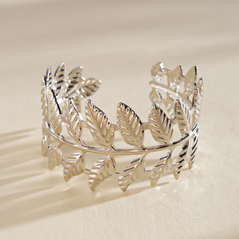 Vintage Ginkgo Leaf Butterfly Open Cuff Bangle Gold Silver Wide Statement Bracelet For Women Boho Party Jewelry