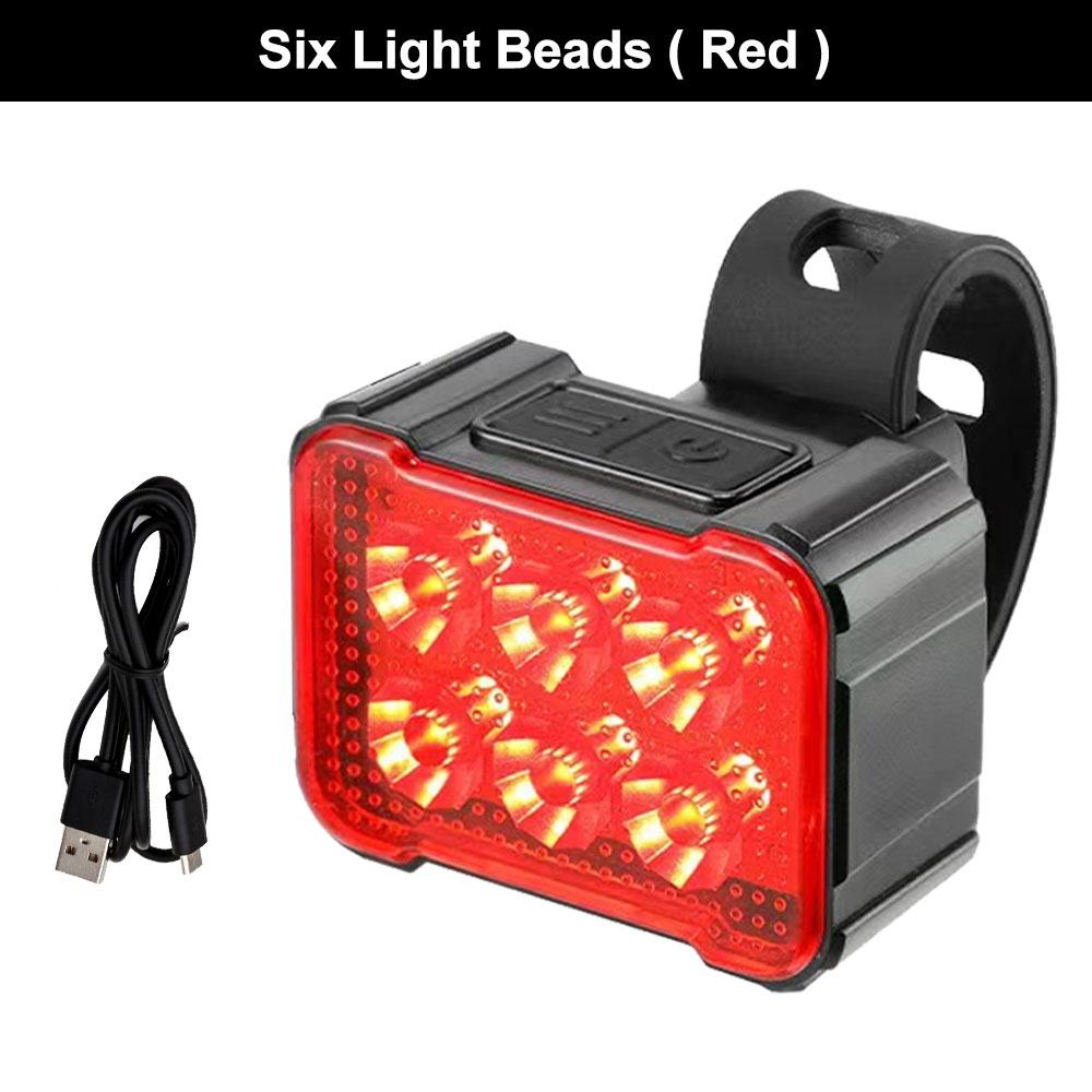 Red/White Cycling Taillight 6 Lamp Headlight Bicycle Lights Bike Safety Warning Light LED USB Rechargeable Waterproof Bike Light