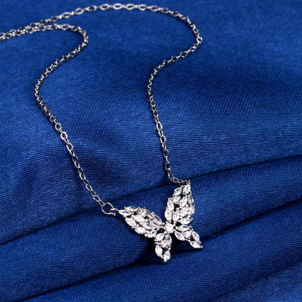 925 Sterling Silver Light Luxury Niche Zircon Butterfly Necklace Women's Birthday Anniversary Party Gift