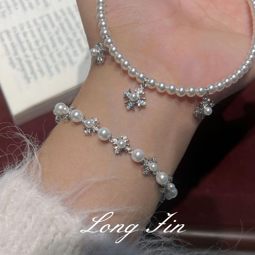Niche Cross Pearl Necklace Bracelet High-End Temperament Collarbone Chain Versatile Jewelry