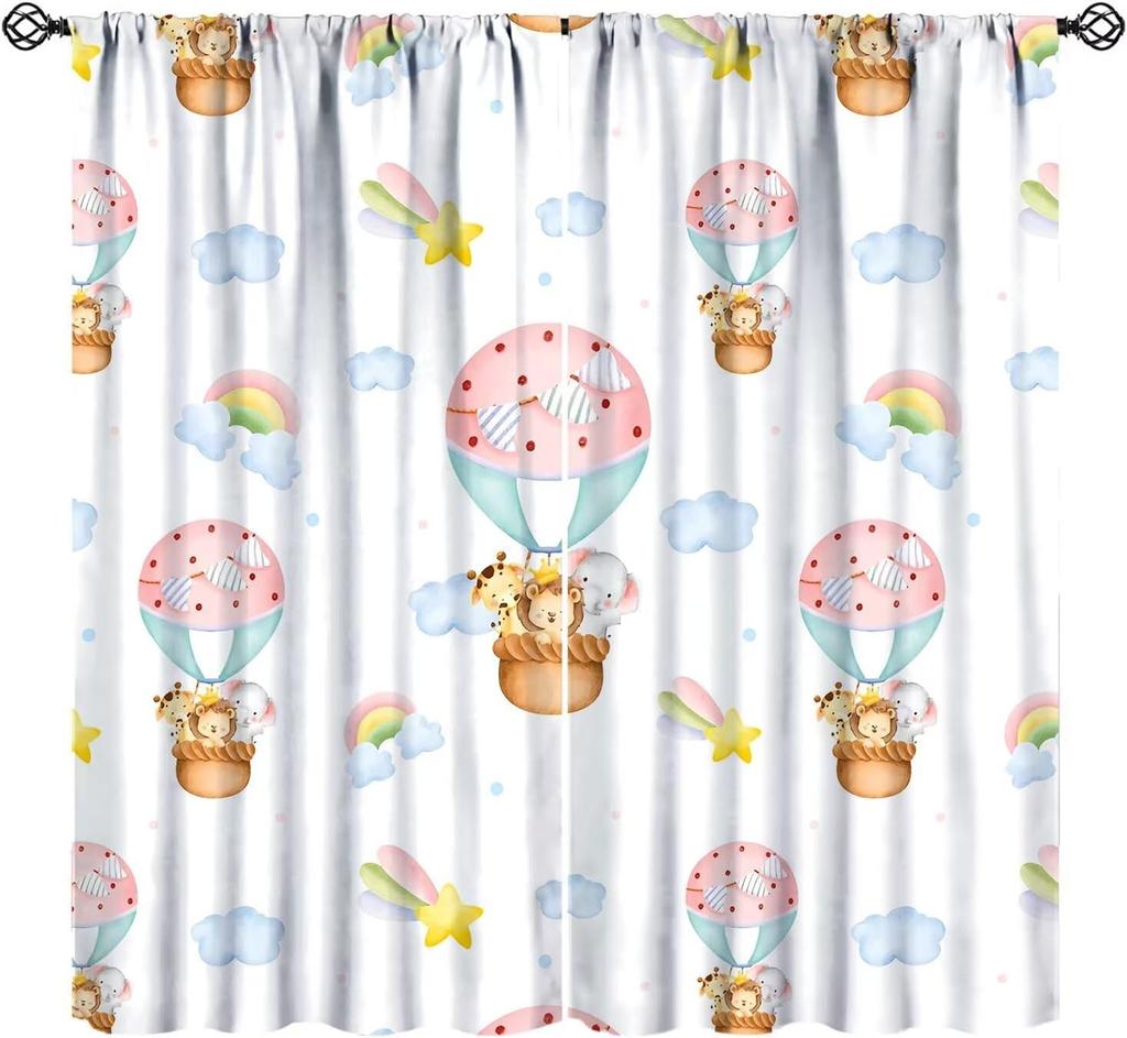 Kids Safari Animals Curtains Tropical Jungle Adventure African Lion Elephant Monkey Print Window Drapes Baby Curtain Polyester