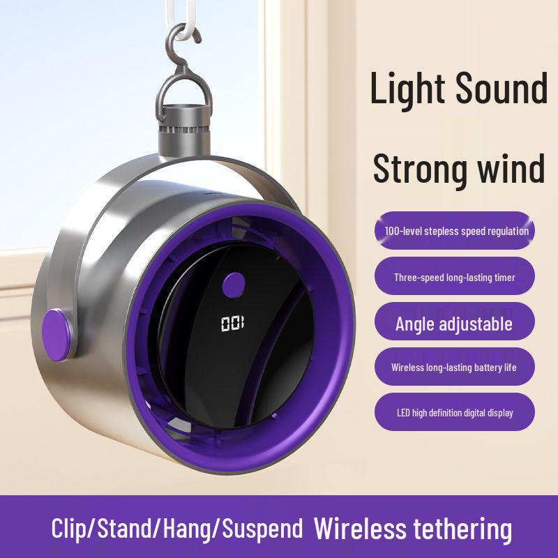 100-Speed Adjustable Desktop Mini Fan with Digital Display, Dual-Use for Hanging or Standing