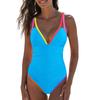 Women S Deep V Neck Sleeveless One Piece Swimsuit With Tie Side Solid Color Contrast Binding