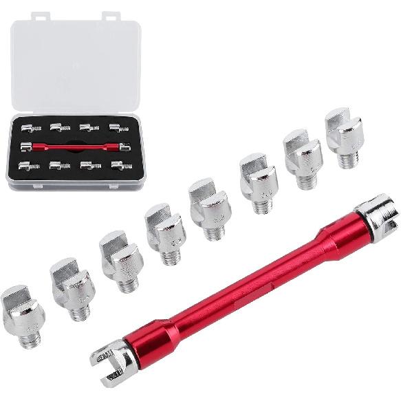 Motorcycle Spoke Wrench Set, CNC 5.0-6.8mm, 93mm/3.7in for Most Bikes(Red)