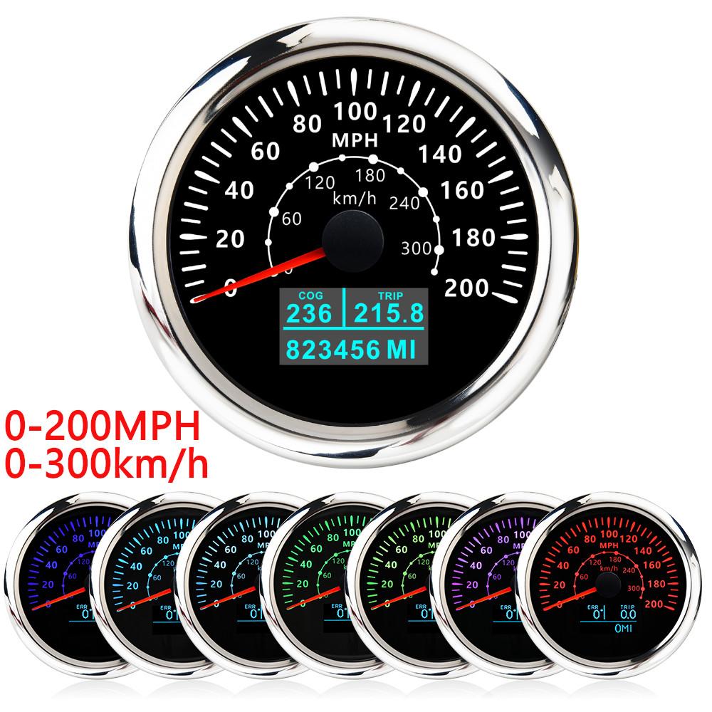 Wasserdichter 85-mm-GPS-Tachometer, 7 Farben, LED-Hintergrundbeleuchtung, Kilometerzähler, Fahrt, ODO COG für Marine, Boot, Auto, Motorrad