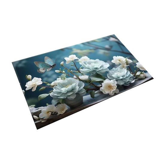 3D Visual Flower Diatom Mud Floor Rug Realistic Floral Doormat Anti-Slip Absorbent Mat for Bedroom Kitchen Bathroom Sofa Coffee Table