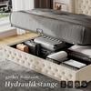 Upholstered Bed Wingback, Double Row of Studs Velvet, Button Stitching Head and Foot End, Double Bed 160*200, Hydraulic Function, Beige