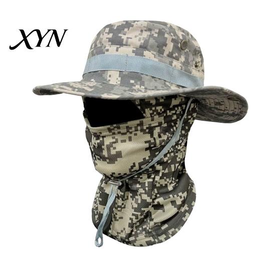 Quick-drying Hat Camouflage Sun with Balaclava Face Mask, UV Protection Men Wide Brim Hat, Breathable Bucket for Outdoor Fishing Hiking Cycling