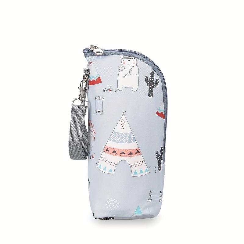 Cute Animal Print Insulated Bottle Bag, Portable Zippered Diaper Bag for Travel Daily Use