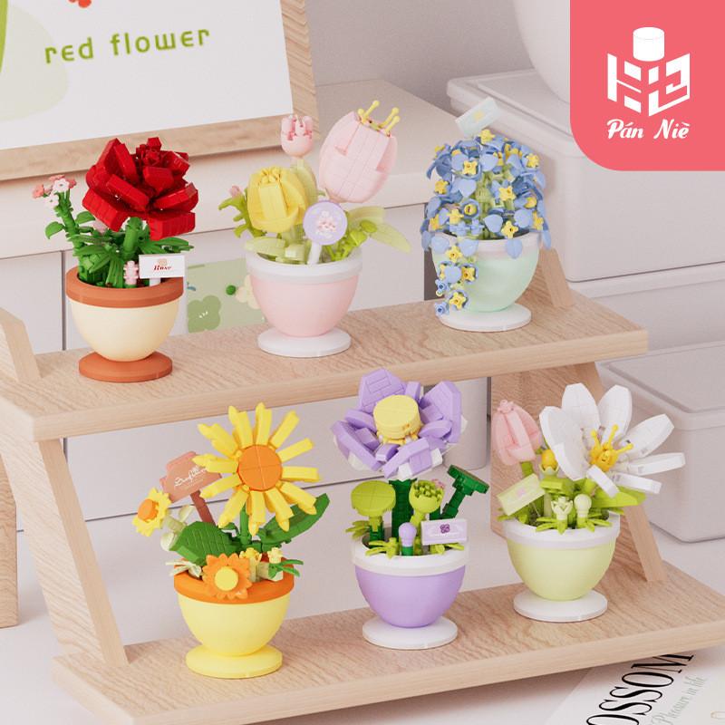 Plastic Rose Tulipa Plant Pot Building Block Kit For Girls Craft And Decor Home