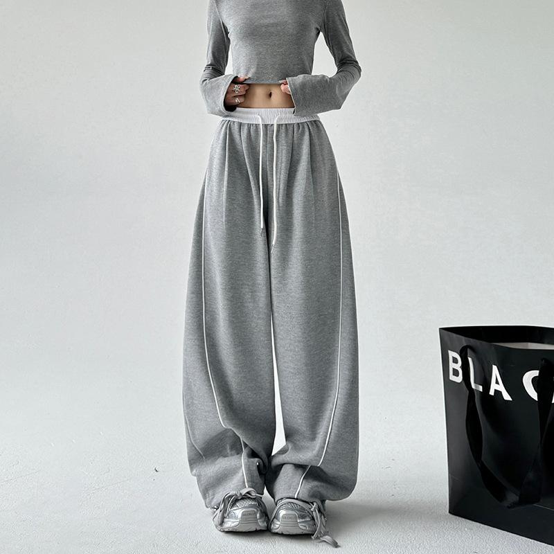 American retro black sweatpants women's spring and autumn new loose casual sweatpants drape wide-leg pants