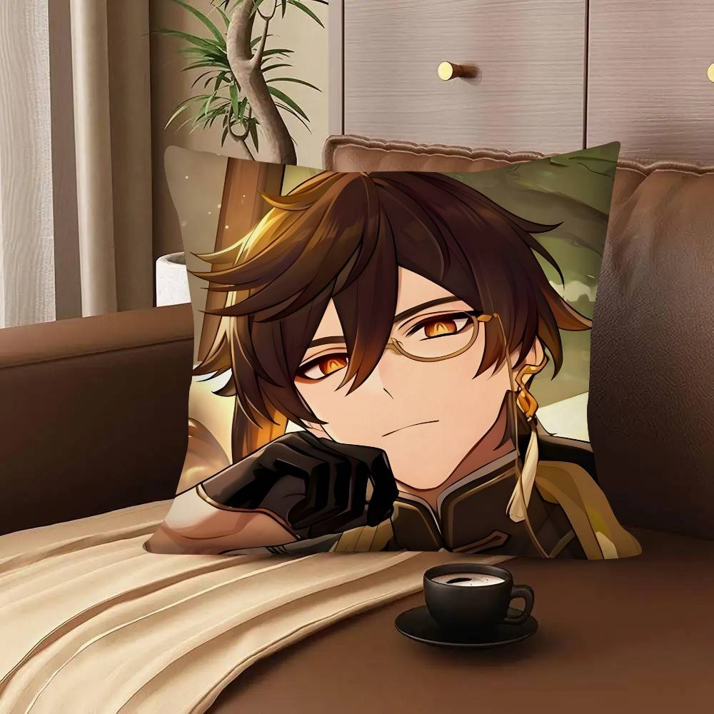 1Pc Game Anime Genshin Impact Zhongli Pillow Case Fashion Square Pillowcase Bedroom Sofa Room Ins Decoration Leisure