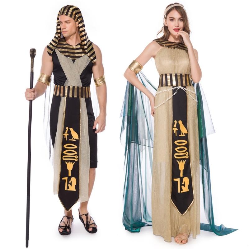 Man Egyptian Costume Set Women Egypt Queen Outfit Egyptian Collar Wristbands Belt Decorations for Halloween Cosplay