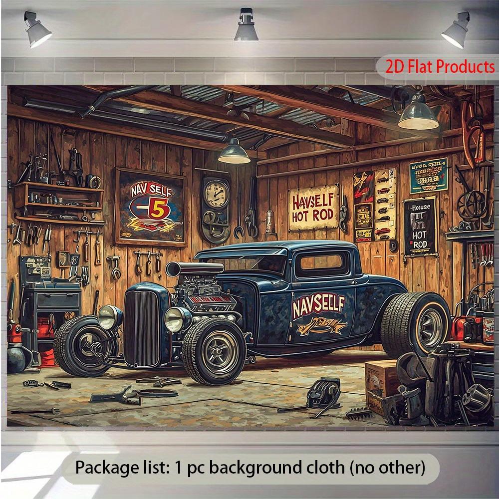 Classic Hot Rod Car Garage Tapestry Vintage Automotive Art Workshop Decor Man Cave Wall Hanging Retro Vehicle Print