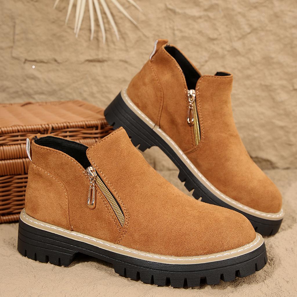 2025 rund tå dragkedja i sidan Martin-kängor korta stövlar tjock klack nya höst- och vinter stora storlekar utrikeshandel damkängor dam