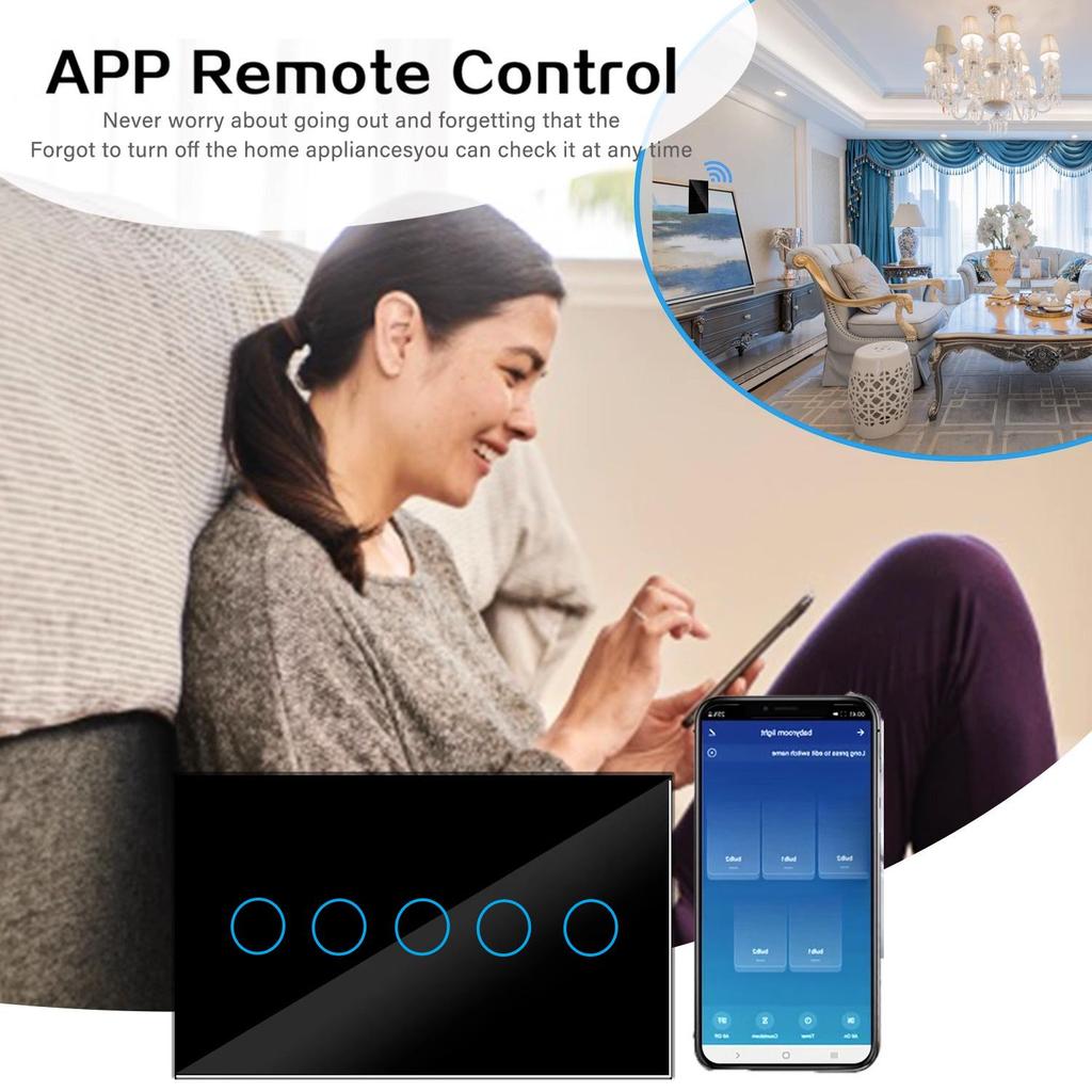 Smart Zigbee Tuya WiFi Voice-Control 10-Gang Touch Switch with Alexa, 146 Tempered Glass Panel, Model 5/8.