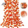 Seasonal Pastoral Scenery Props Artificial Maple Leaf Garland, Autumn Hanging Plant Fake Fall Realistic Silk Leaves Rattan, Orange Red