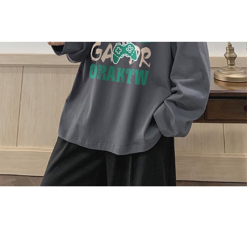 

2024 Мужская футболка с длинными рукавами Осенняя майка с длинными рукавами Хлопок Осенний Гонконгский стиль Печать Свободный модный топ 8XL темно-серого