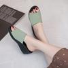 Women's Simple Wedge Sandals Summer New Breathable Casual Knitted Fabric Fish Mouth High-heeled Flip Slippers
