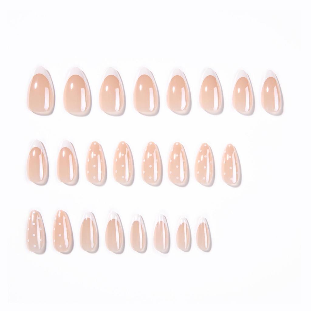 Le Fan Polka Dot Almond French White Wearable Nails