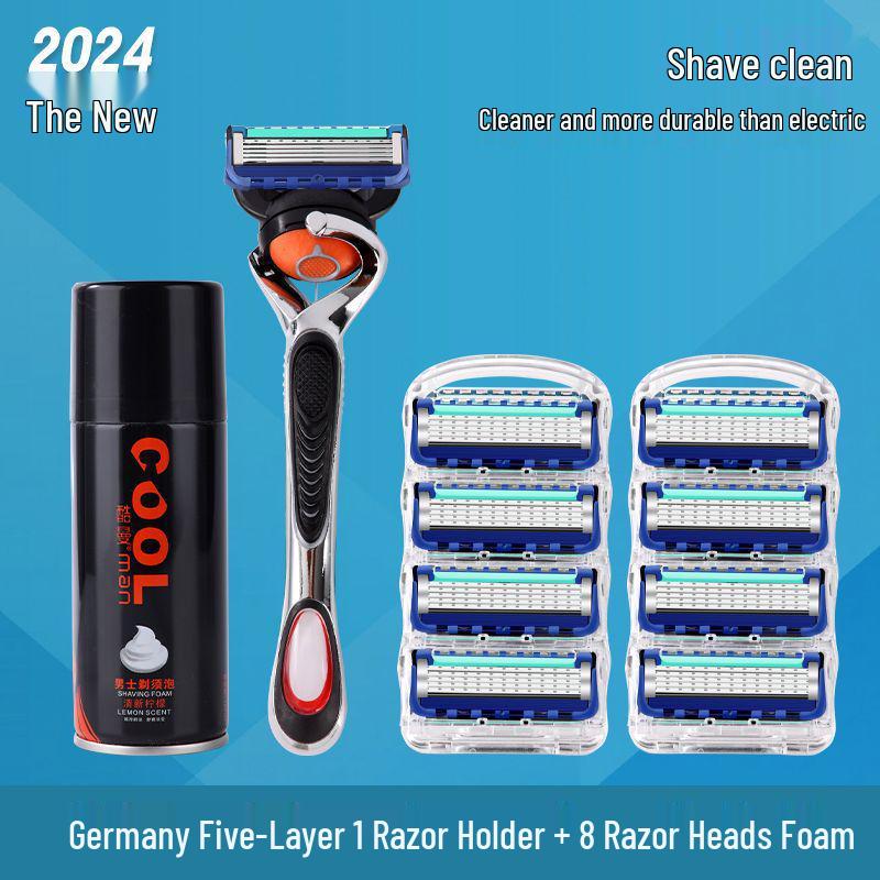 Universal Manual Razor with Five-Layer Blade and Metal Holder for Face and Beard Shaving