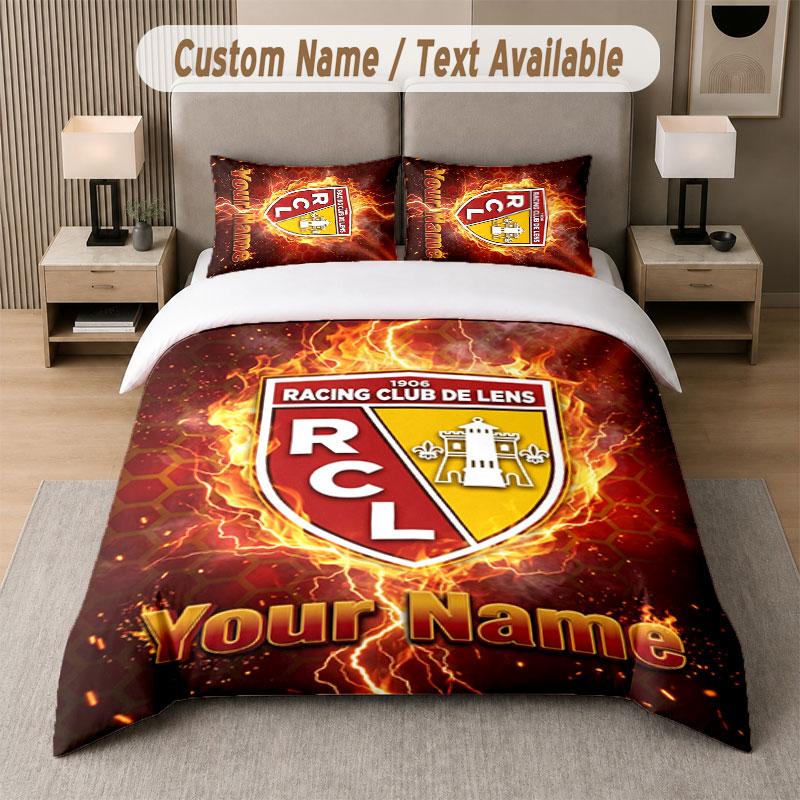 Custom Bedding Set Racing Club De Lens Pattern, Print Name Text 1 Duvet Cover Plus 2 Pillowcases Home Textile