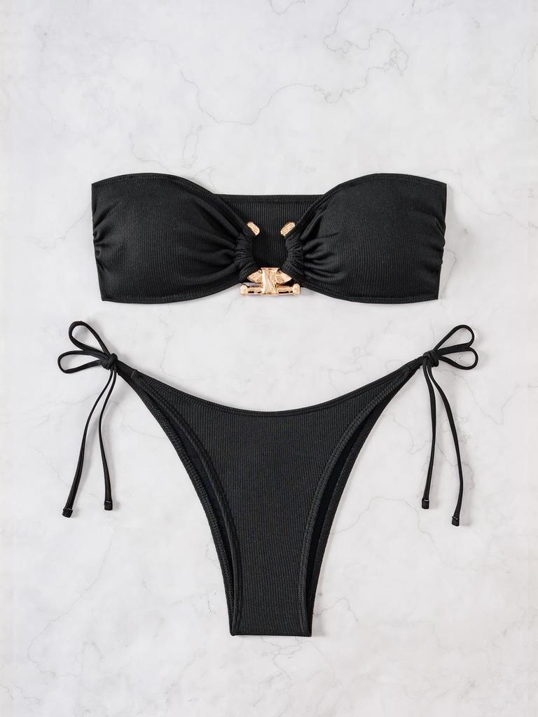 Yi Yong 2024 Lace-up Bandeau Bikini Two-Piece Swimsuit