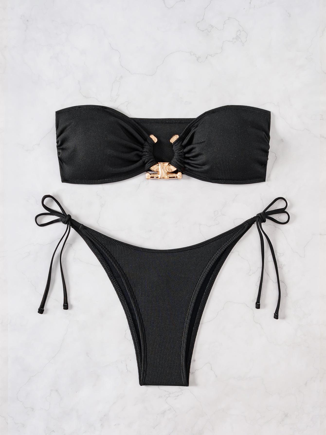 

Yi Yong 2024 Кружевной купальник бандо на шнуровке, двухкомпонентный Extra Small чёрный