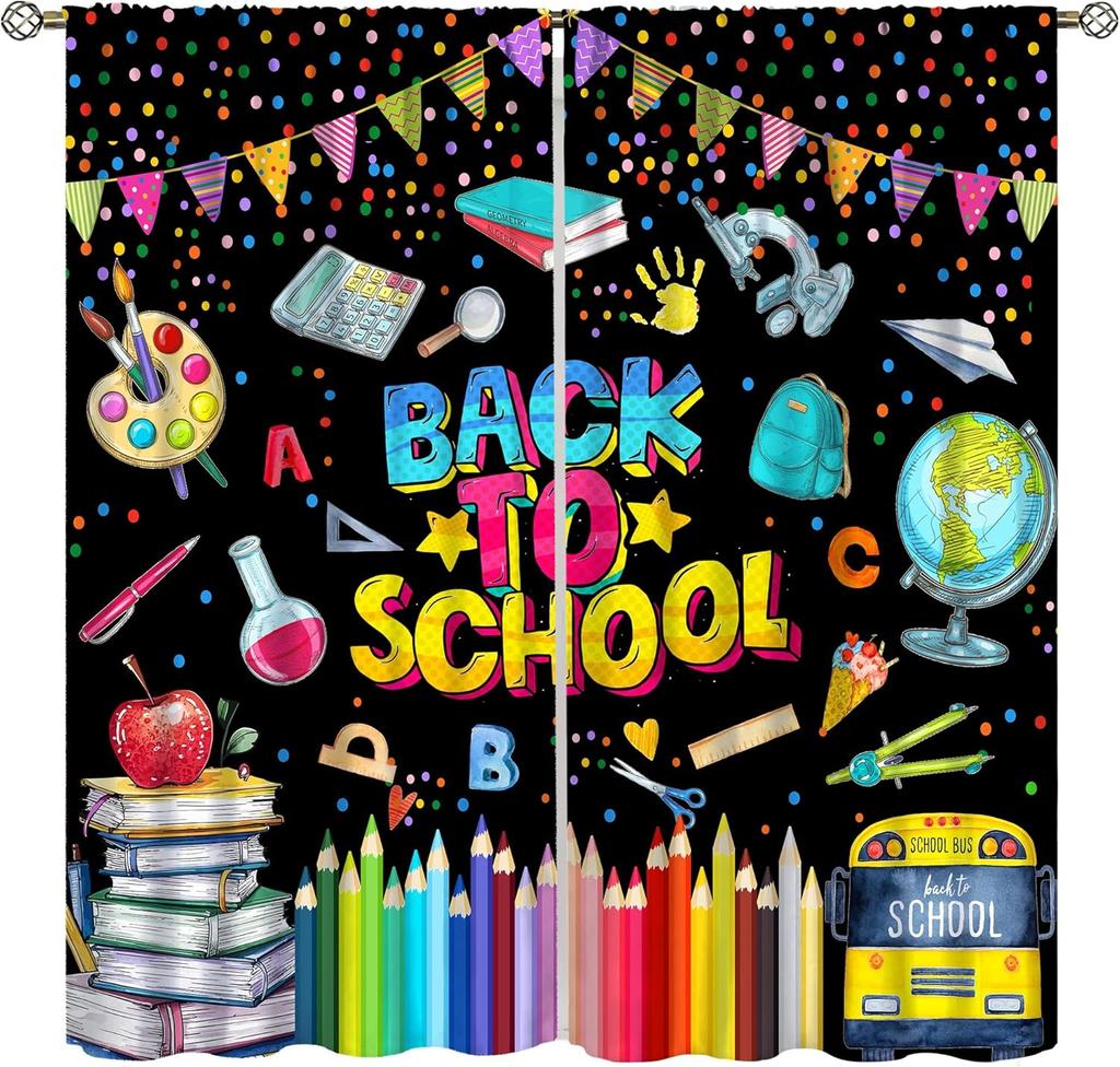 Abc Alphabet Curtains, Cartoon Toddler Colourful Animals Numbers Colours Classroom Learning Windows Treatments Drapes For Kids