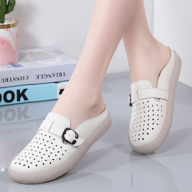 Baotou half slippers women's outer wear 2025 summer one-pedal comfortable hundred soft soles with hollow non-slip nurse cool slippers