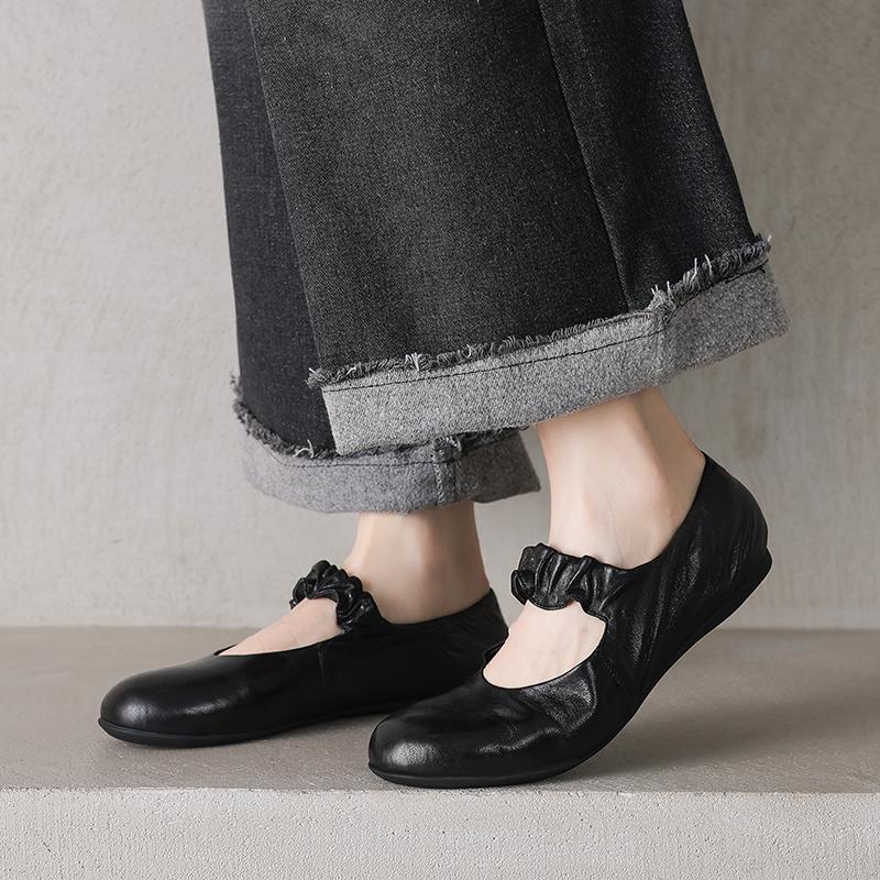 Fashion 2025 New Spring Women Flats Round Toe Women Shoes Fashion Flat Heels Mary Janes Ladies Shoes Genuine Leather Retro Brown Shoes