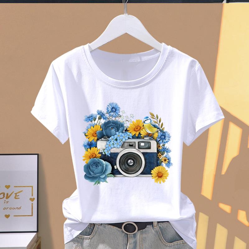 (Asian Size) Graphic Female Top Women's Clothing T O-neck Tee love heart trend Fashion Print Casual Short Sleeve T-shirts