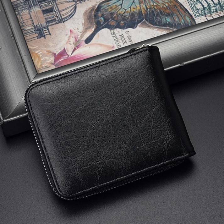 Luxury Men’s Wallet Leather Mens Purse Male 3 Flod  Zipper Money Clip Card Holders with Coin Pocket Rfid Wallets Gifts for Men Money Bag
