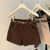 High Waist Brown Corduroy Shorts Women's Fat Mm Thickened Straight Boots Maillard Casual Pants