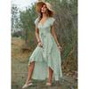 Women's Ditsy Floral Ruffle Short Sleeve Tie Waist Irregular Wrap Maxi Dress Boho Vacation Sundress
